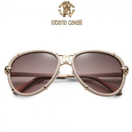 Roberto Cavalli Brown Leather Wrapped Aviator Sunglasses