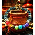 Ancient Yantra - Lava Stone with 96 Black Cosmic Energy Crystals in Gold Hexagon - 7 Chakra Yantra Bracelet