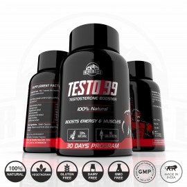 Testo 99 Natural Testosterone Booster Enhances Stamina, Endurance and Strength for Men (60 Capsules - 1 Month Pack)