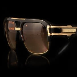 ß ḋita® GRANDE MAC ™ Gold Textured King's Crown Armour Frame with Carbon Tint Dense Lenses Aviator Eyewear