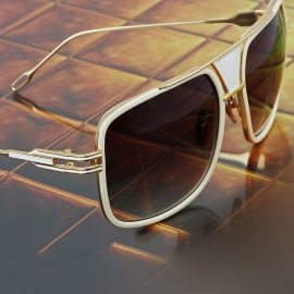 ḋita® Grandmaster WBR™ with Gold Crown White Jewels Metal Frame & Copper Tinted Lenses Aviator Eyewear