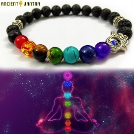 Real Volcano Lava Stone with Blessing Hand Power 7 Chakra Balancer Bracelet by Ancient Yantra