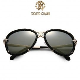 Roberto Cavalli Black Leather Wrapped Aviator Sunglasses
